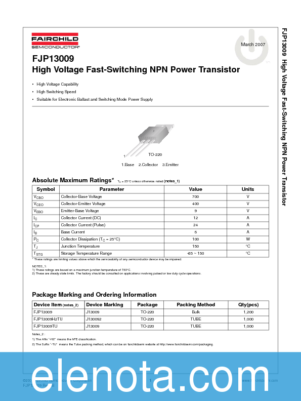 J13009 Datasheet PDF (129 KB) Fairchild Semiconductor Pobierz z