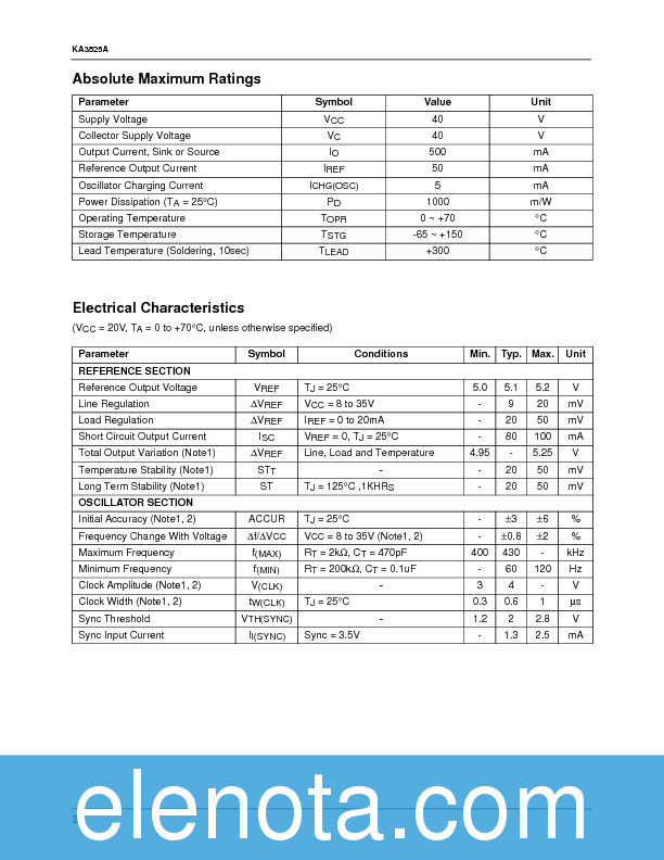 KA3525A Datasheet PDF (84 KB) Fairchild | Pobierz z Elenota.pl