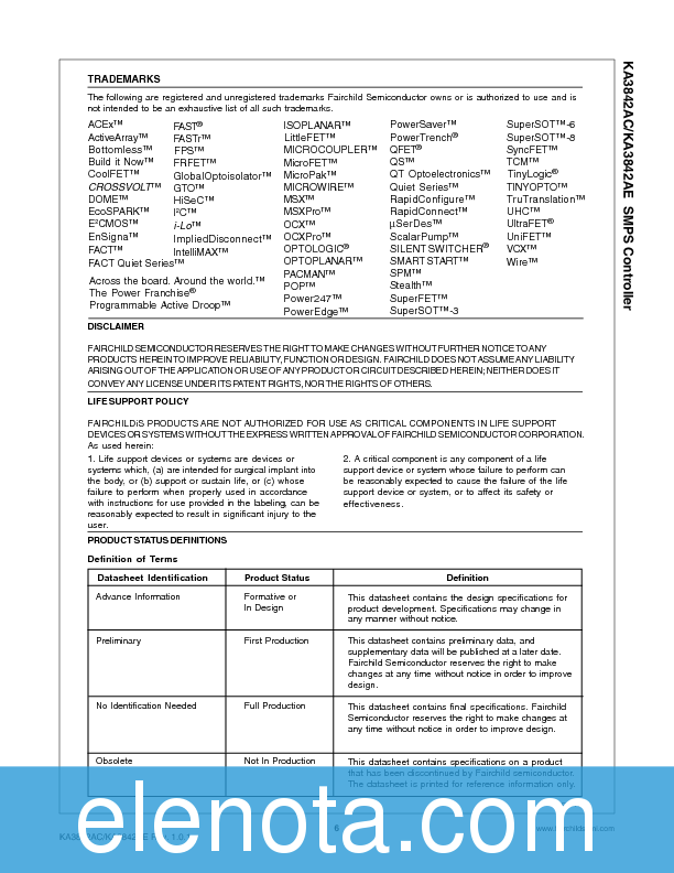 KA3842A Datasheet PDF (122 KB) Fairchild | Pobierz z Elenota.pl