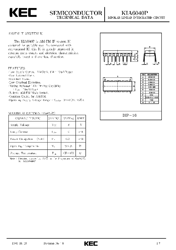 KIA6040P Datasheet PDF (539 KB) KEC | Pobierz z Elenota.pl