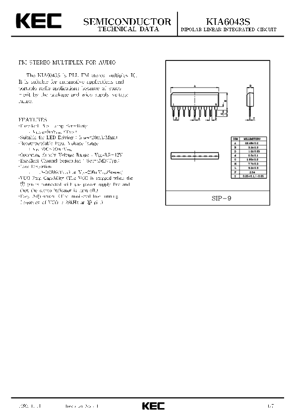 KIA6043S Datasheet PDF (687 KB) KEC | Pobierz z Elenota.pl
