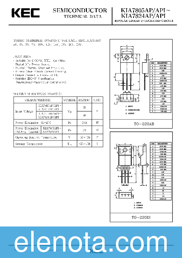 KIA7805AP Datasheet PDF (1.29 MB) KEC | Pobierz z Elenota.pl