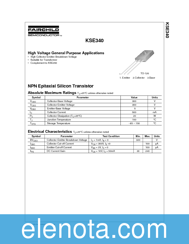KSE340 Datasheet PDF (38 KB) Fairchild Pobierz z Elenota.pl