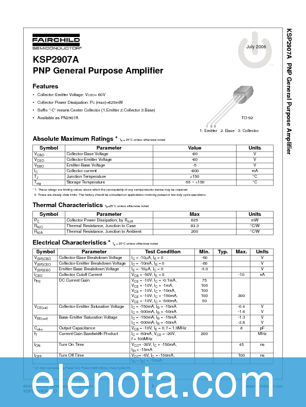 KSP2907A Datasheet PDF (114 KB) Fairchild Pobierz z Elenota.pl