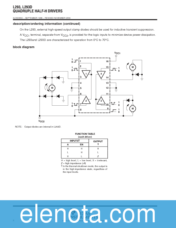 L293DNE Datasheet PDF (494 KB) Texas Instruments | Pobierz z Elenota.pl