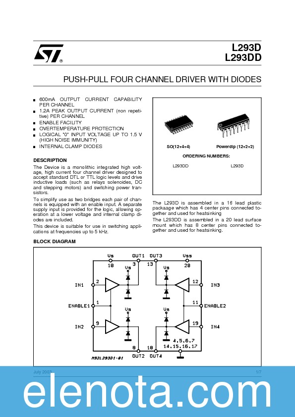 L293D Datasheet PDF (862 KB) STMicroelectronics | Pobierz z Elenota.pl