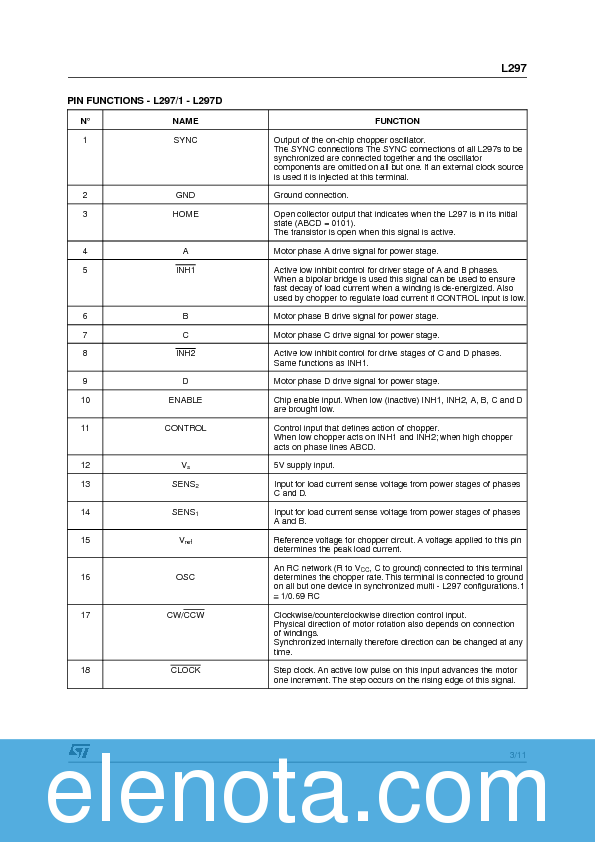 L297 Datasheet PDF (165 KB) STMicroelectronics | Pobierz z Elenota.pl