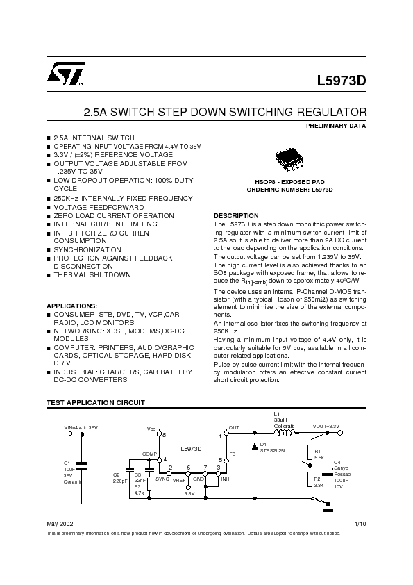 L5973D Datasheet PDF (86 KB) STMicroelectronics | Pobierz z Elenota.pl