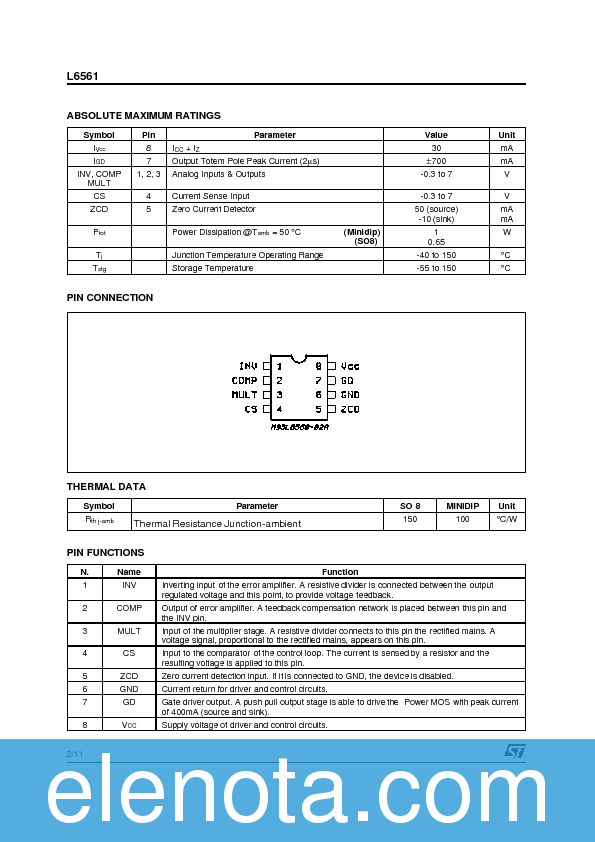 L6561D Datasheet PDF (116 KB) STMicroelectronics | Pobierz z Elenota.pl