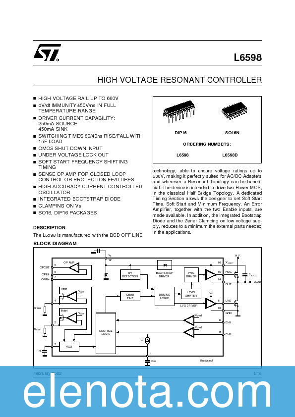 L6598D Datasheet PDF (115 KB) STMicroelectronics | Pobierz z Elenota.pl