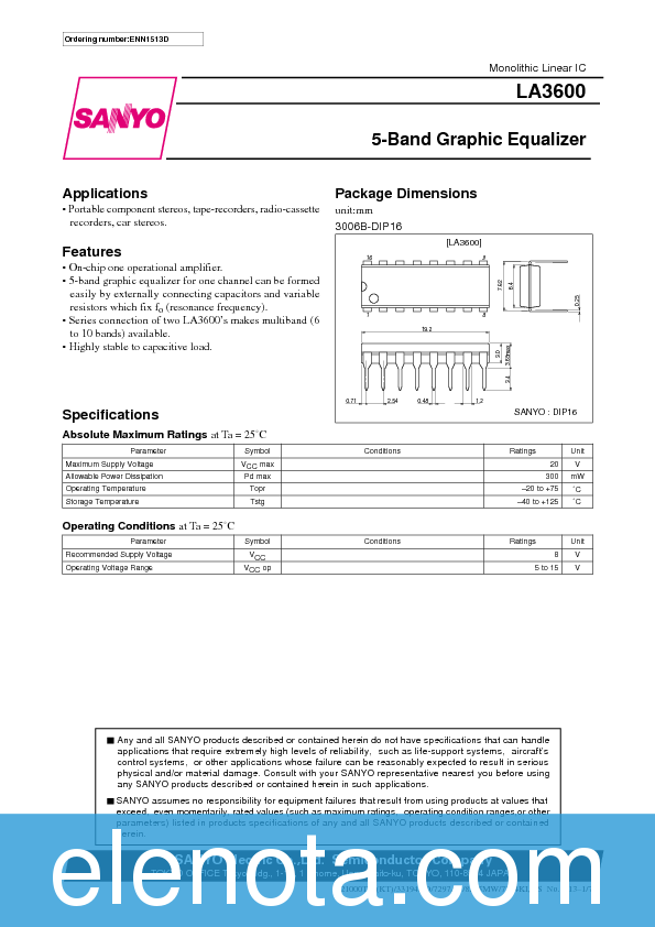 LA3600 Datasheet PDF (262 KB) Sanyo | Pobierz z Elenota.pl