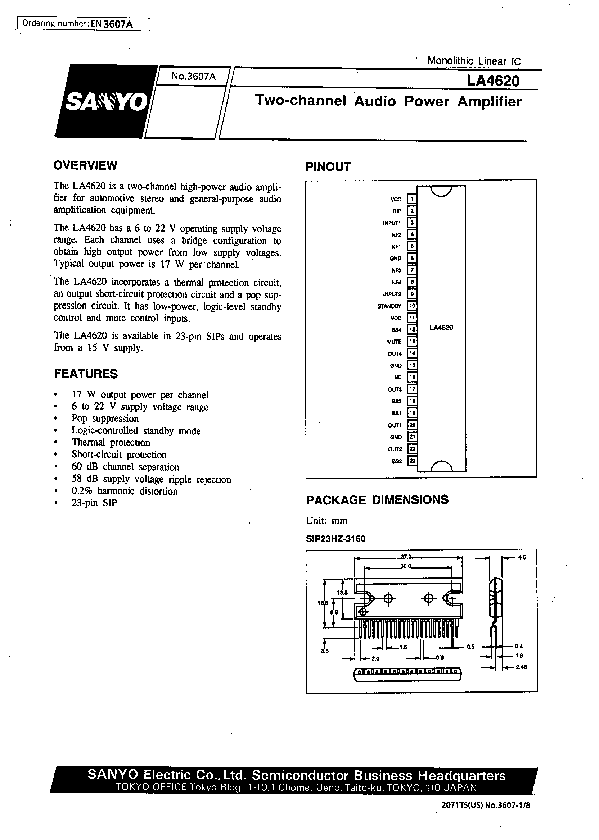 LA4620 Datasheet PDF (244 KB) Sanyo | Pobierz z Elenota.pl