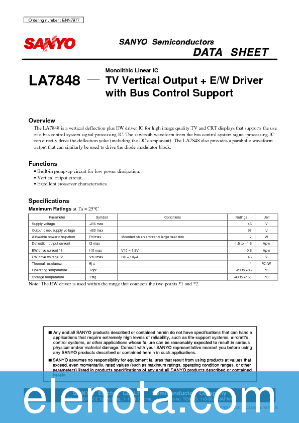 LA7848 Datasheet PDF (282 KB) Sanyo | Pobierz z Elenota.pl