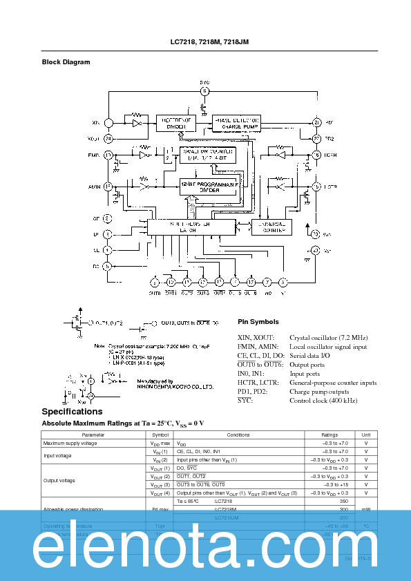 LC7218 Datasheet PDF (264 KB) Sanyo | Pobierz z Elenota.pl