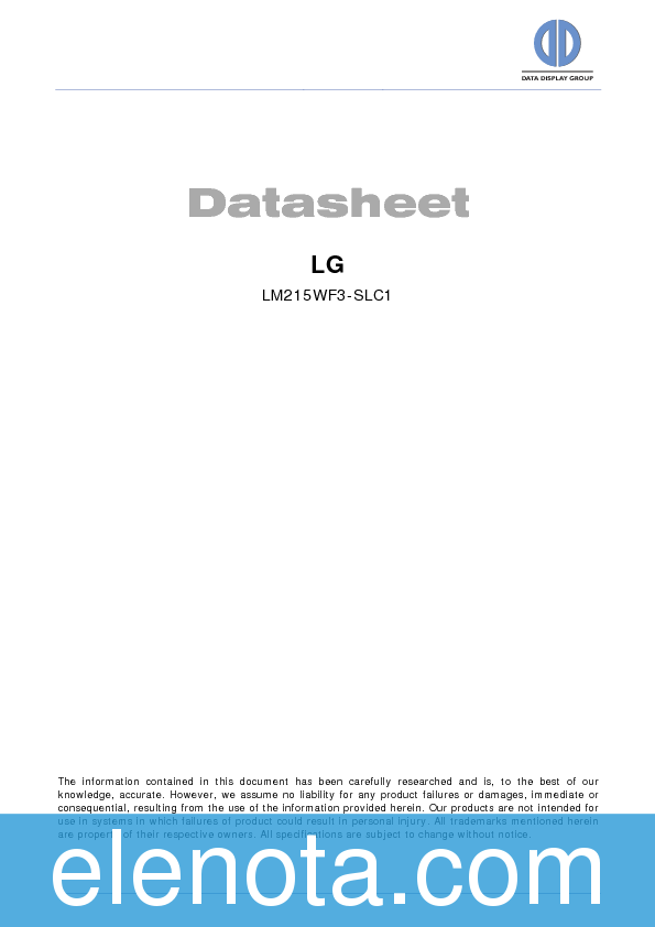 LM215WF3-SLC1 Datasheet PDF (689 KB) LG Display | Pobierz z Elenota.pl