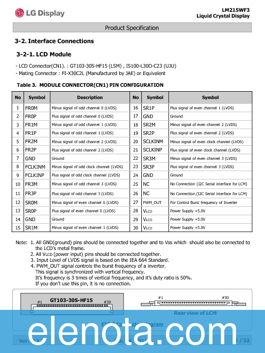 LM215WF3-SLC1 Datasheet PDF (689 KB) LG Display | Pobierz z Elenota.pl