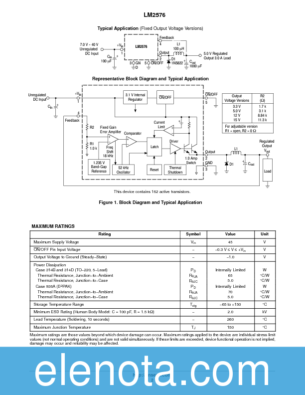 LM2576 Datasheet PDF (275 KB) ON Semiconductor | Pobierz z Elenota.pl