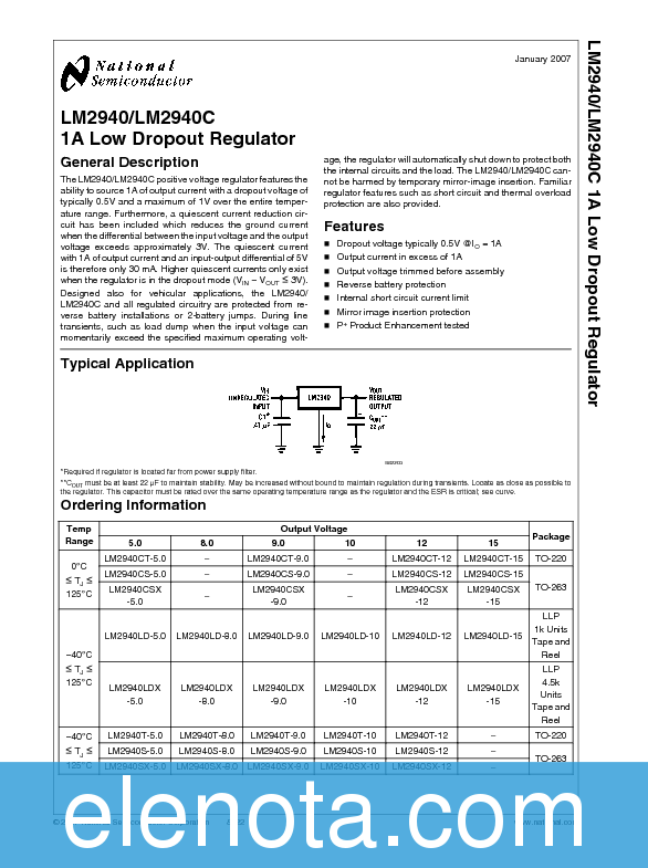 LM2940T Datasheet PDF (558 KB) National Semiconductor | Pobierz z ...