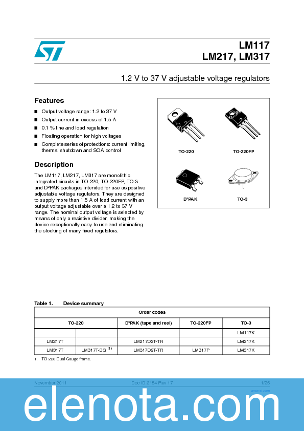 LM317 Datasheet PDF (1.04 MB) STMicroelectronics | Pobierz z Elenota.pl