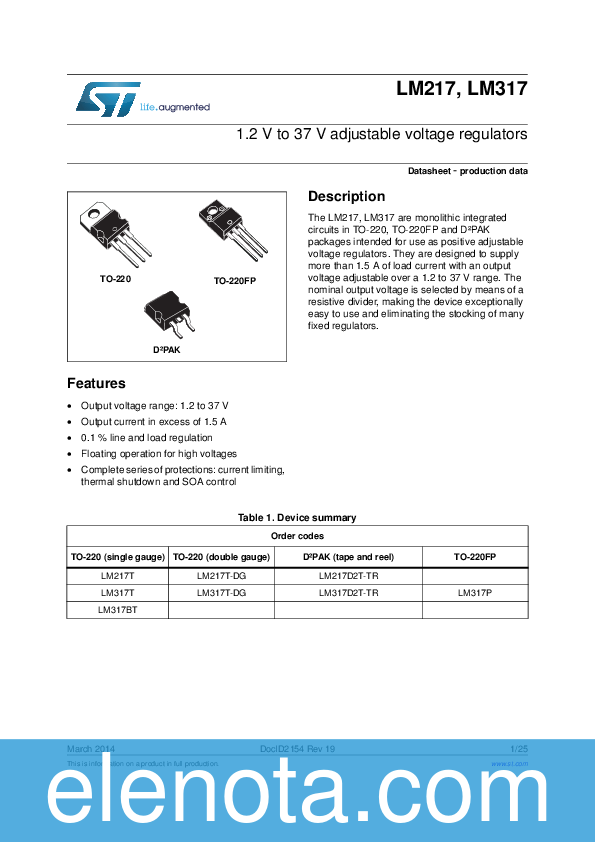 LM317 Datasheet PDF (803 KB) STMicroelectronics | Pobierz z Elenota.pl