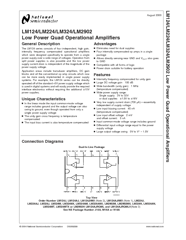 LM324 Datasheet PDF (530 KB) National Semiconductor | Pobierz z Elenota.pl