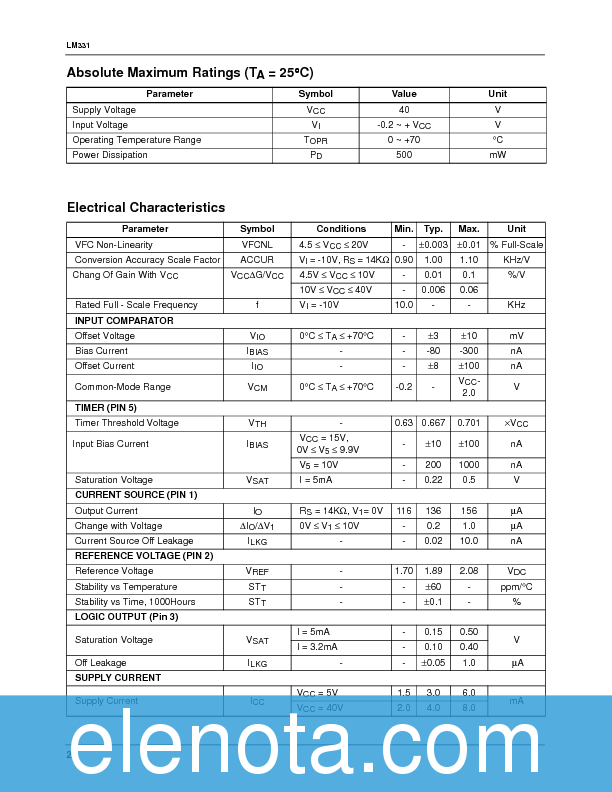 LM331 Datasheet PDF (49 KB) Fairchild | Pobierz z Elenota.pl