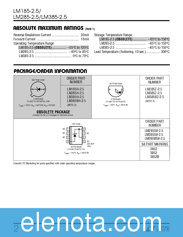 LM385-2.5 Datasheet PDF (146 KB) Linear Technology | Pobierz z Elenota.pl