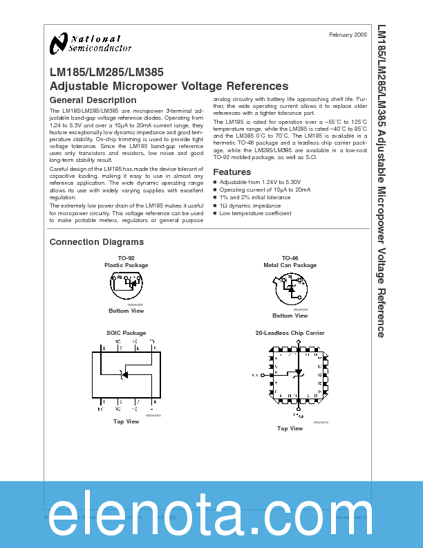 LM385 Datasheet PDF (748 KB) National Semiconductor | Pobierz z Elenota.pl
