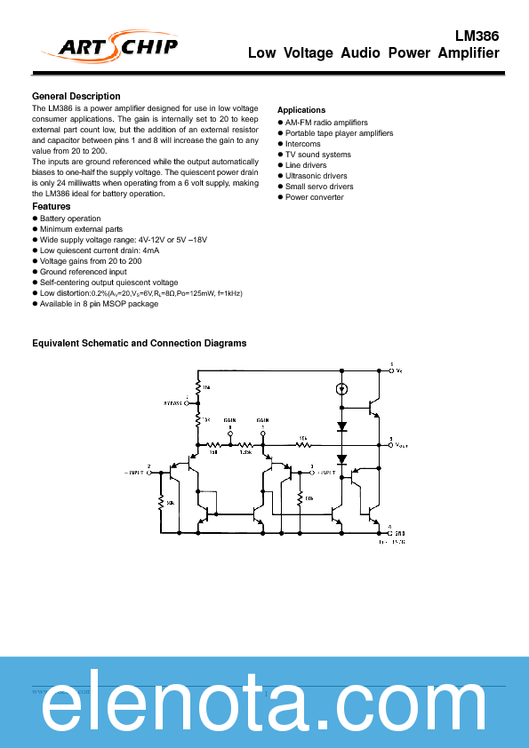 LM386 Datasheet PDF (406 KB) ArtsChip | Pobierz z Elenota.pl