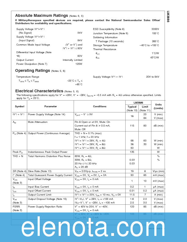 LM3886 Datasheet PDF (852 KB) National Semiconductor | Pobierz z Elenota.pl