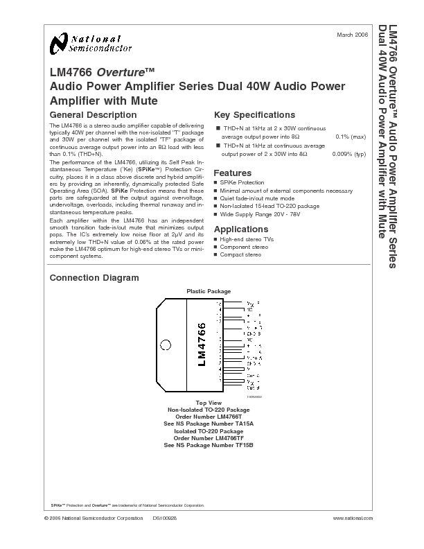 LM4766 Datasheet PDF (0.97 MB) National Semiconductor | Pobierz z ...