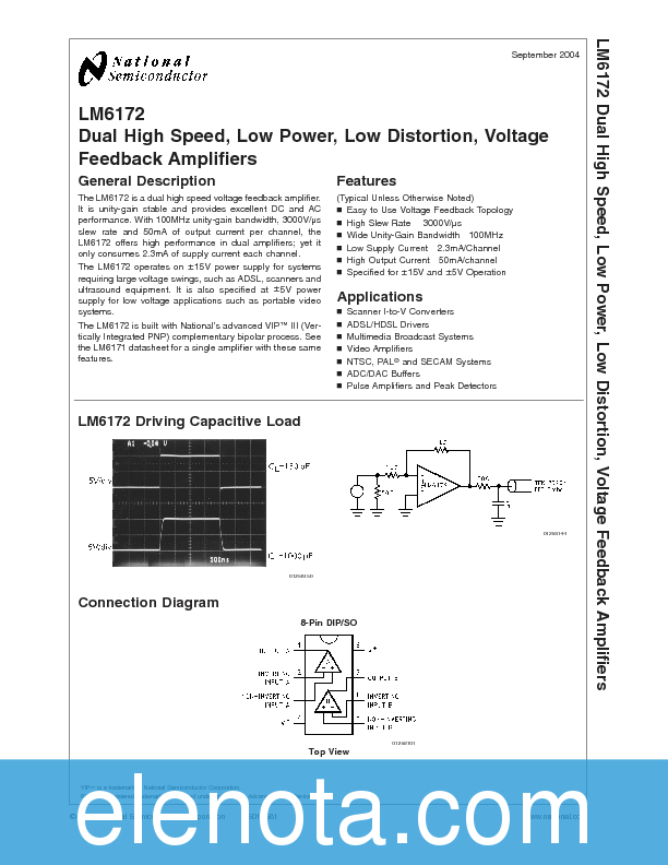 LM6172 Datasheet PDF (595 KB) National Semiconductor | Pobierz z Elenota.pl