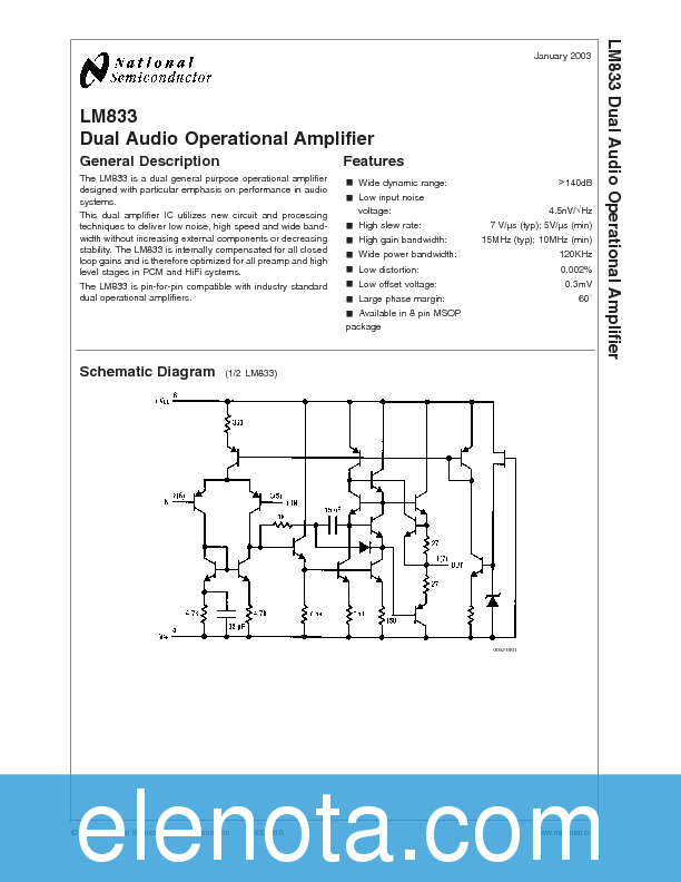 LM833 Datasheet PDF (521 KB) National Semiconductor | Pobierz z Elenota.pl