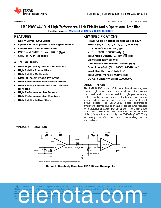 LME49860 Datasheet PDF (1.65 MB) Texas Instruments | Pobierz z Elenota.pl