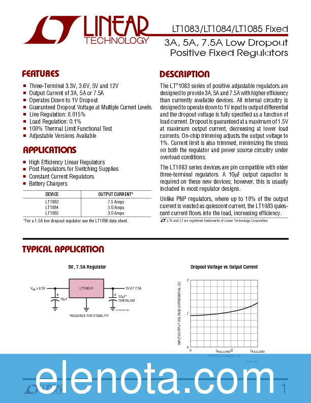 LT1083 Datasheet PDF (210 KB) Linear Technology | Pobierz z Elenota.pl