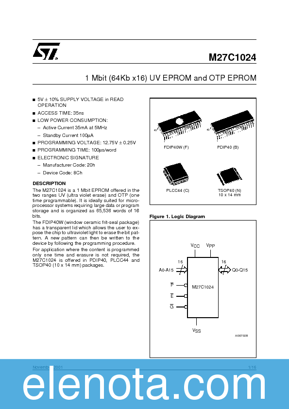 M27C1024 Datasheet PDF (109 KB) STMicroelectronics | Pobierz z Elenota.pl