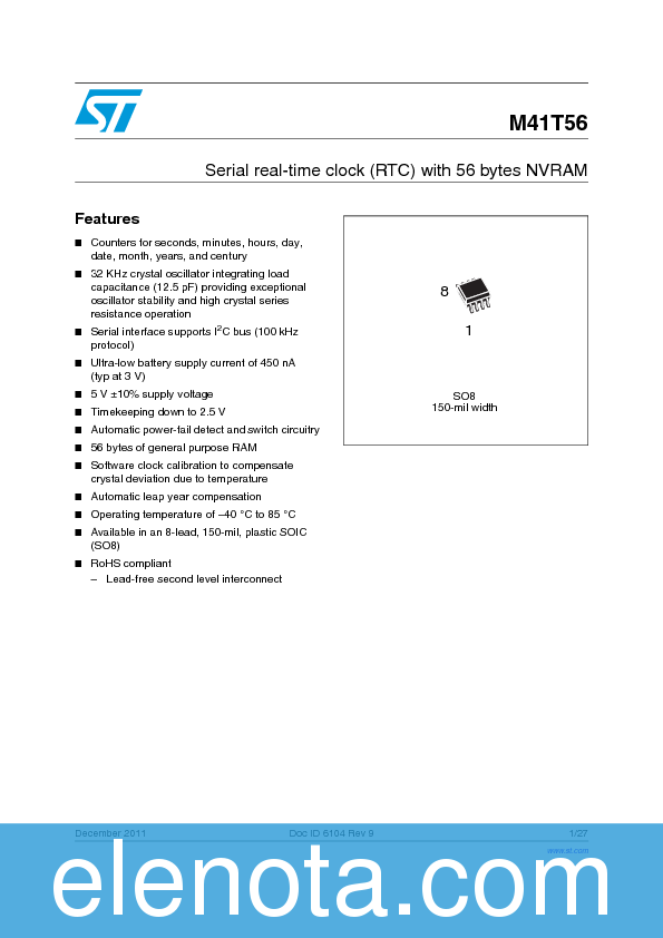 M41T56 Datasheet PDF (478 KB) STMicroelectronics | Pobierz z Elenota.pl
