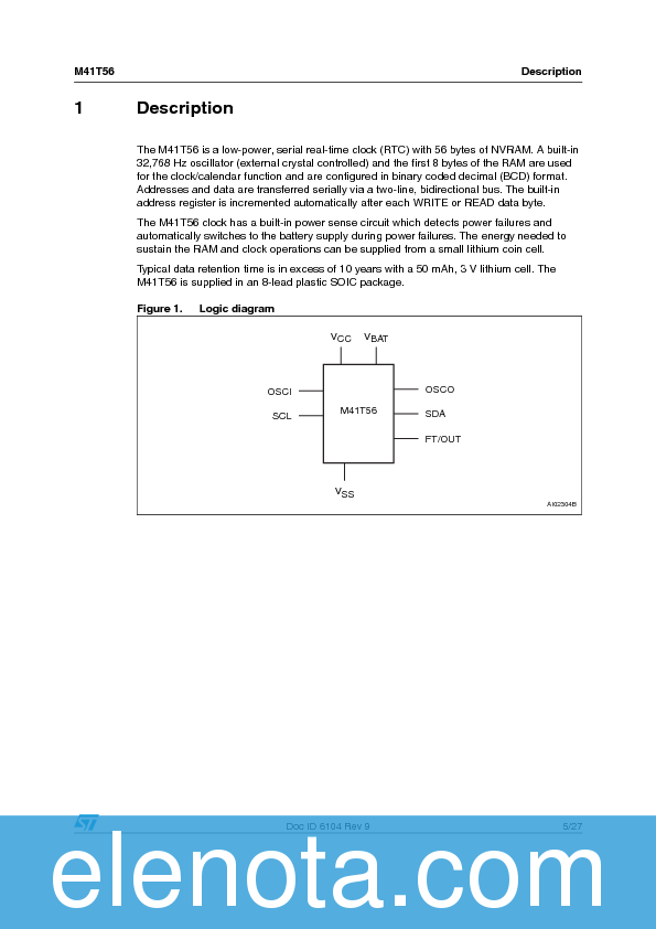 M41T56 Datasheet PDF (478 KB) STMicroelectronics | Pobierz z Elenota.pl