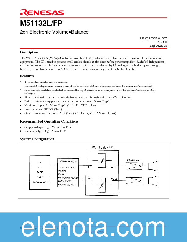 M51132L Datasheet  2ch Electronic Volume Balance