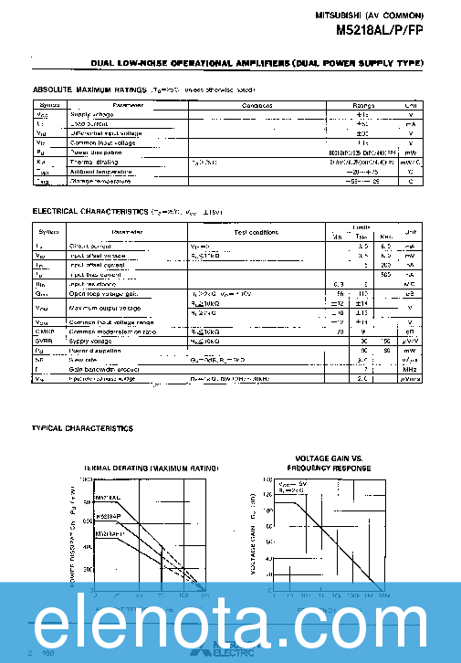 M5218AL Datasheet PDF (355 KB) Mitsubishi | Pobierz z Elenota.pl