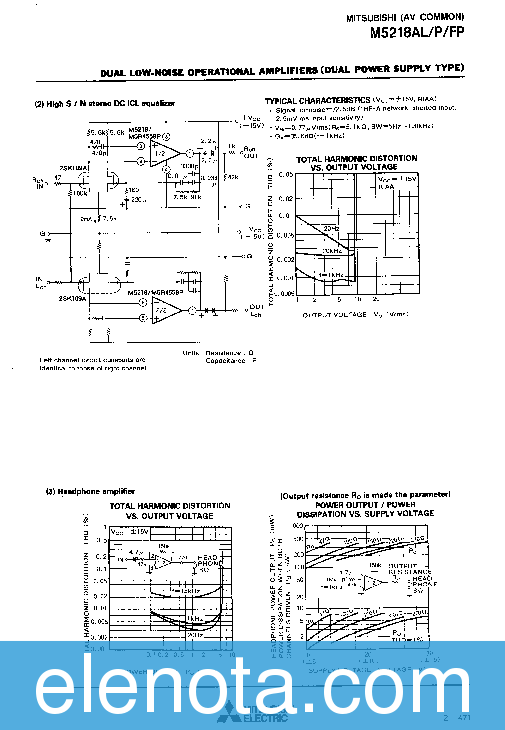 M5218AL Datasheet PDF (355 KB) Mitsubishi | Pobierz z Elenota.pl
