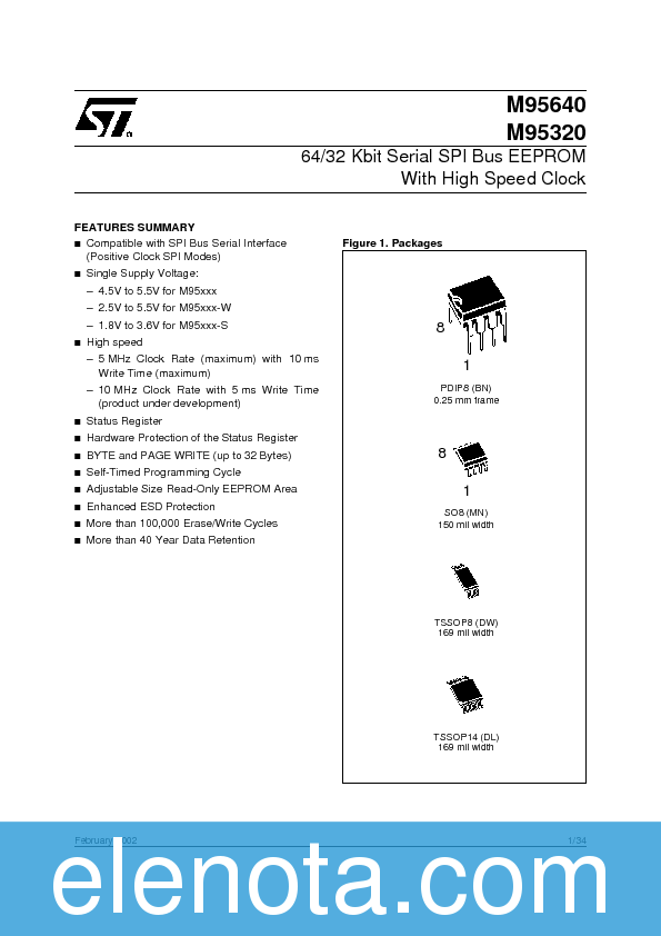 M95640 Datasheet PDF (192 KB) STMicroelectronics | Pobierz z Elenota.pl