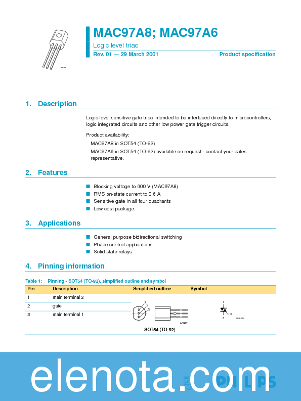 MAC97A8 Datasheet PDF (237 KB) Philips | Pobierz z Elenota.pl