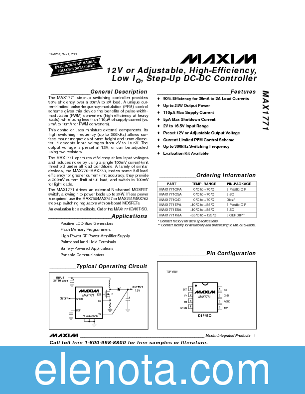 MAX1771 Datasheet PDF (195 KB) Maxim | Pobierz z Elenota.pl