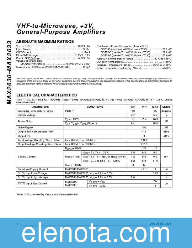 MAX2633 Datasheet PDF (140 KB) Maxim | Pobierz z Elenota.pl