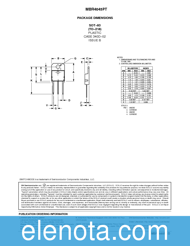 MBR4045PT Datasheet PDF (42 KB) ON Semiconductor | Pobierz z Elenota.pl