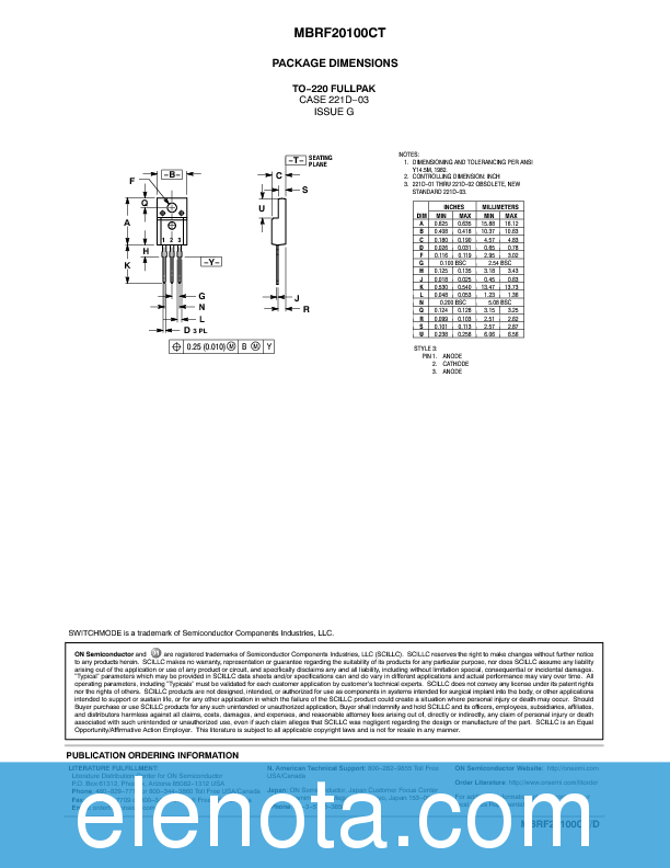 MBRF20100CT Datasheet PDF (112 KB) ON Semiconductor | Pobierz z Elenota.pl