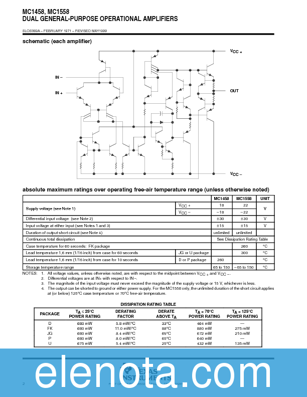 MC1458 Datasheet PDF (82 KB) Texas Instruments | Pobierz z Elenota.pl