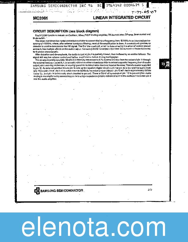 MC3361 Datasheet PDF (250 KB) Samsung | Pobierz z Elenota.pl