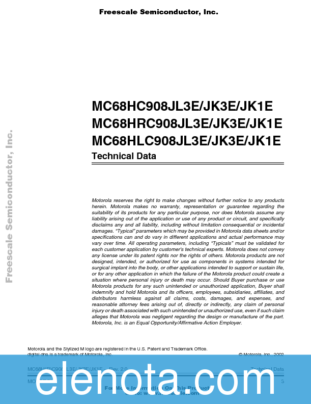 MC68HC908JL3E Datasheet PDF (1.99 MB) Freescale | Pobierz z Elenota.pl
